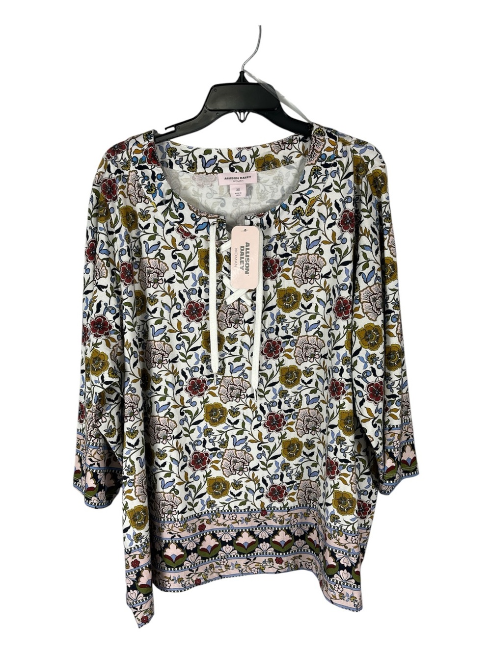 Allison Daley Woman 3X Floral Border Print Tie-Front Knit Top NWT $69